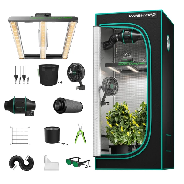🌿 Mars Hydro 80 × 80 × 160 cm | Kompletný pestovateľský stan s LED FC 1500-EVO