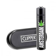 Clipper Feuerzeug aus Metall - "Amsterdam Leaf" - Schwarz