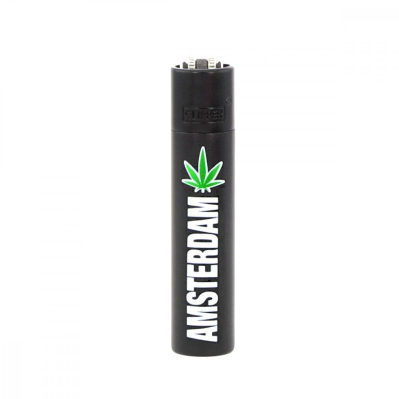Kovový Clipper Zapalovač - "Amsterdam Leaf" - Black