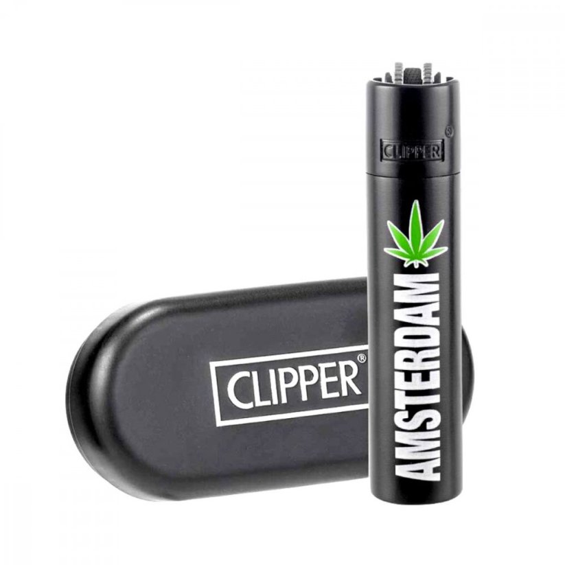 Kovový Clipper Zapalovač - "Amsterdam Leaf" - Black