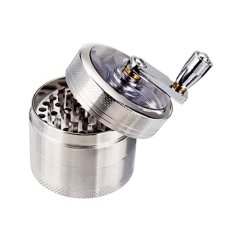 Kovová drtička s klikou - Stříbrná - 4 části - 60 mm