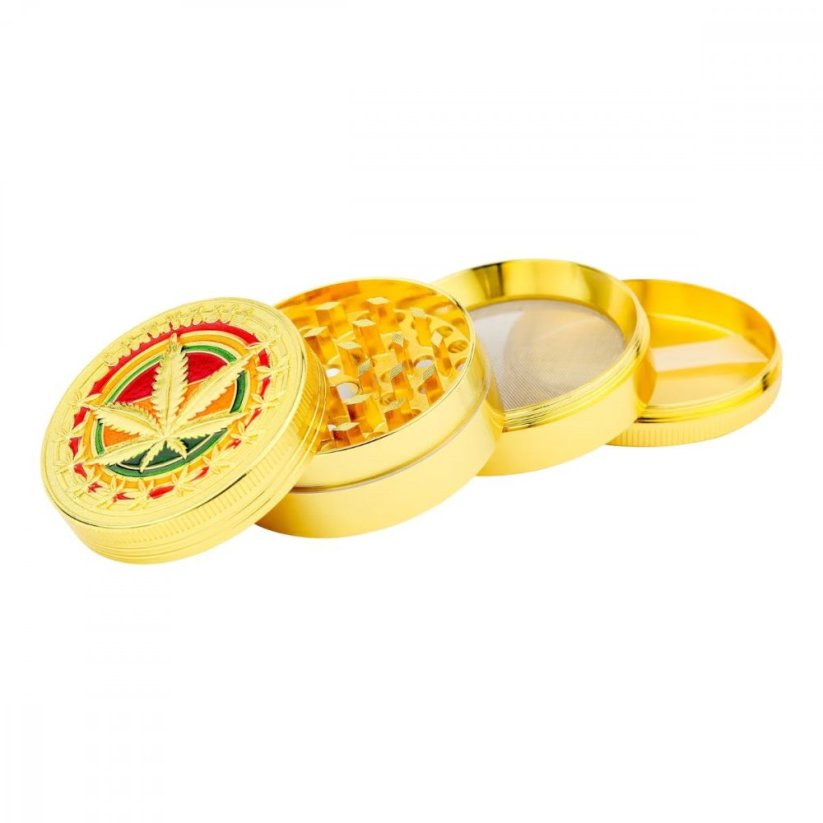 Kovová drtička - Rasta Leaf Gold - 4 části - 40 mm